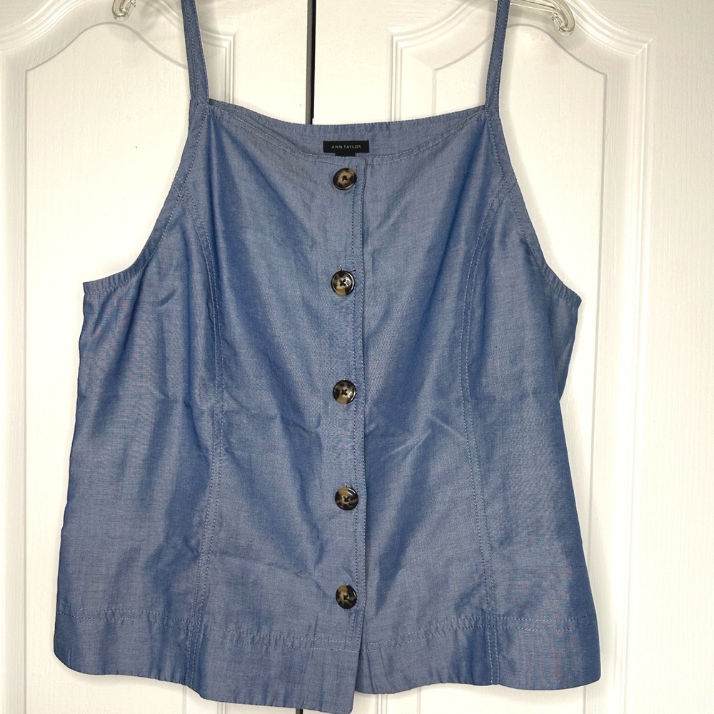 Ann Taylor Classic Denim Button-Down Tank‎ Top Size 12 With Belt Holes